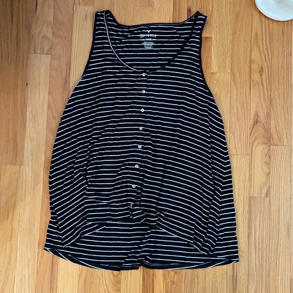 Stripped tan top with buttons!
